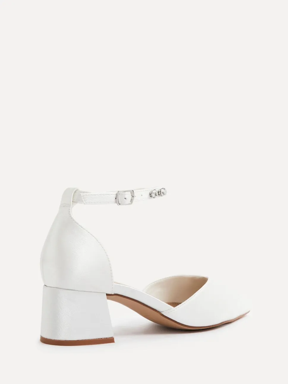 Linzi Ivory Bridal Jordanna Low Block Court Heels With Embellished Ankle Strap