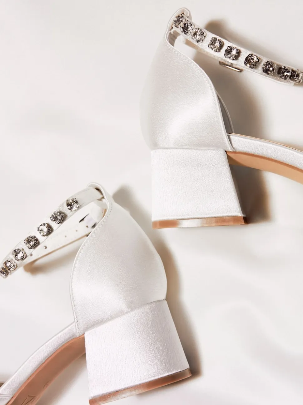 Linzi Ivory Bridal Jordanna Low Block Court Heels With Embellished Ankle Strap