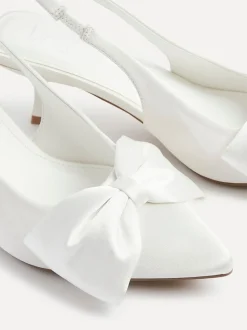 Linzi Ivory Bridal Merlot Satin Slingback Court Heels With Bow Detail