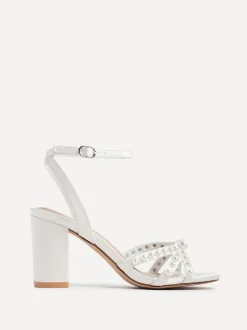 Linzi Ivory Enchanted Pearl Detailed Front Stap With Block Sandals
