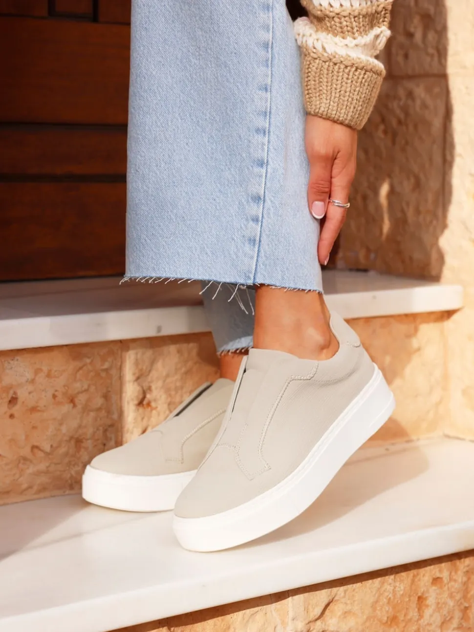 Linzi Natural Henley Flatform Slip-On Trainers