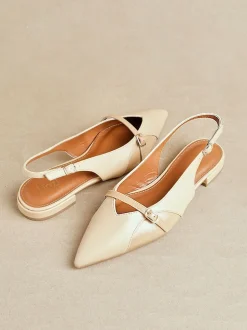 Linzi Natural Prague Pointed Toe Ballet Flats With Buckle Detail