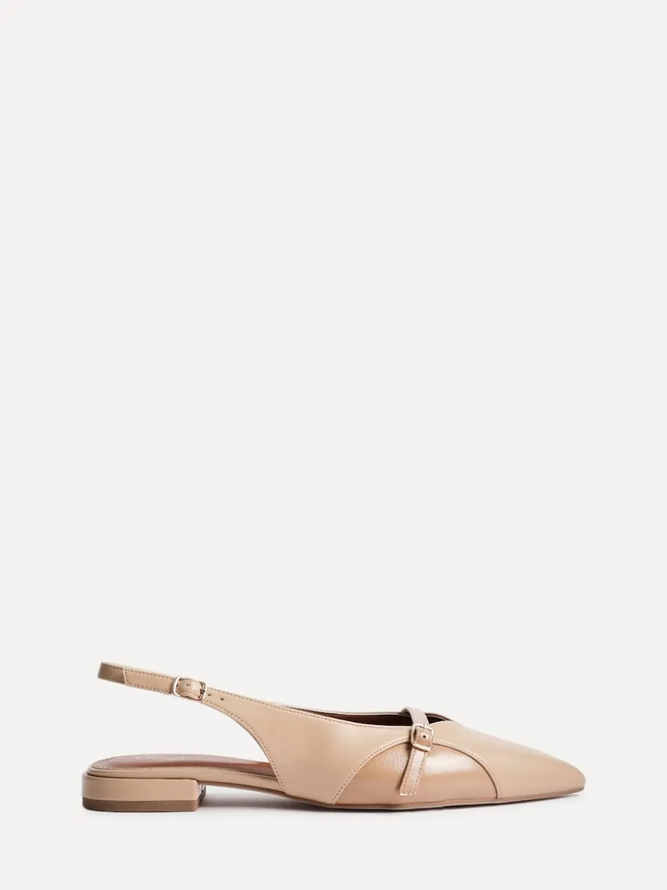 Linzi Natural Prague Pointed Toe Ballet Flats With Buckle Detail