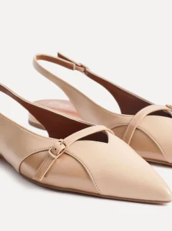 Linzi Natural Prague Pointed Toe Ballet Flats With Buckle Detail