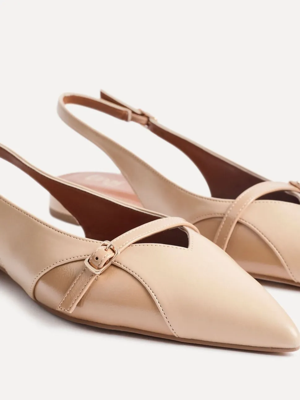 Linzi Natural Prague Pointed Toe Ballet Flats With Buckle Detail