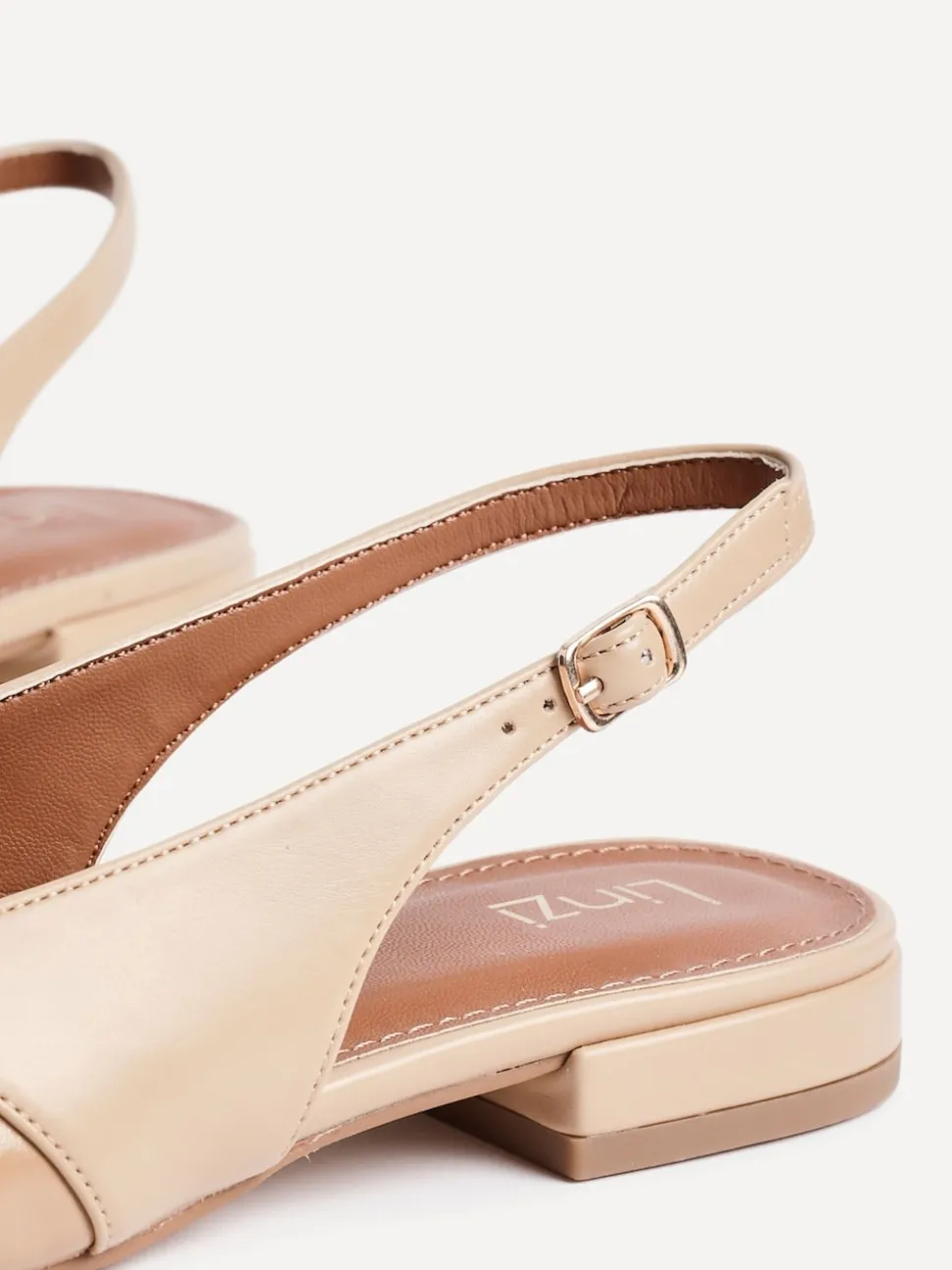 Linzi Natural Prague Pointed Toe Ballet Flats With Buckle Detail