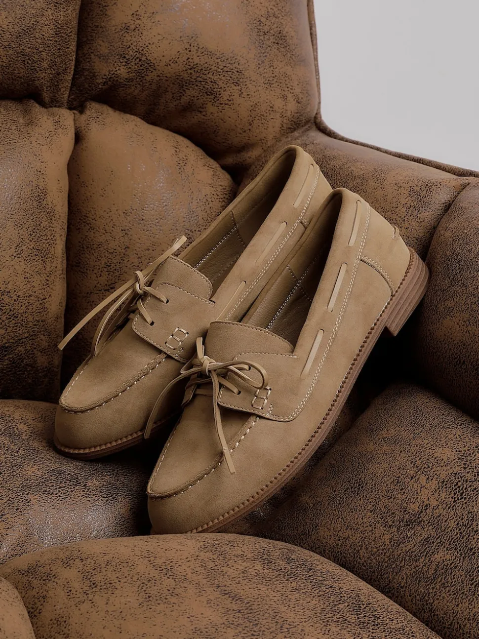 Linzi Natural Vanish Slip-On Loafers With Lace Detailing