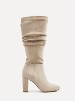 Linzi Nude Aura High Leg Ruched Boots With Block Heel
