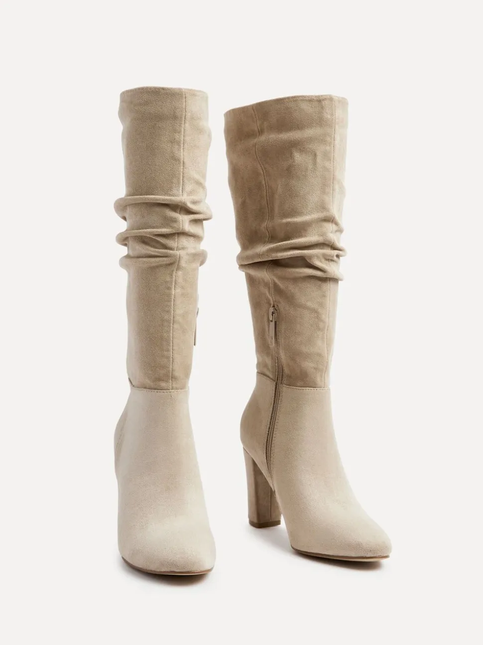 Linzi Nude Aura High Leg Ruched Boots With Block Heel