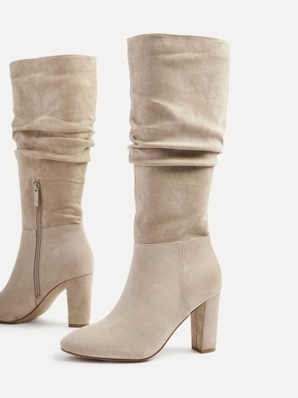 Linzi Nude Aura High Leg Ruched Boots With Block Heel