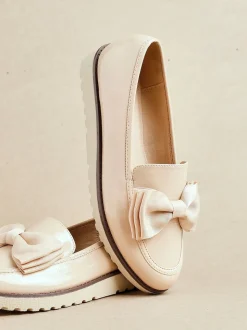 Linzi Nude Cathy Platform Loafers with Large Bow
