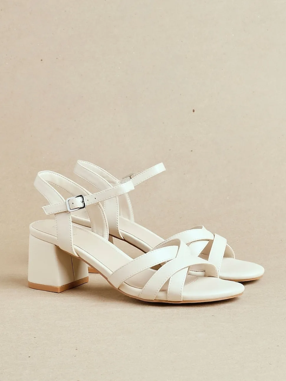 Linzi Nude Flair Heeled With Cross Front Straps Sandals