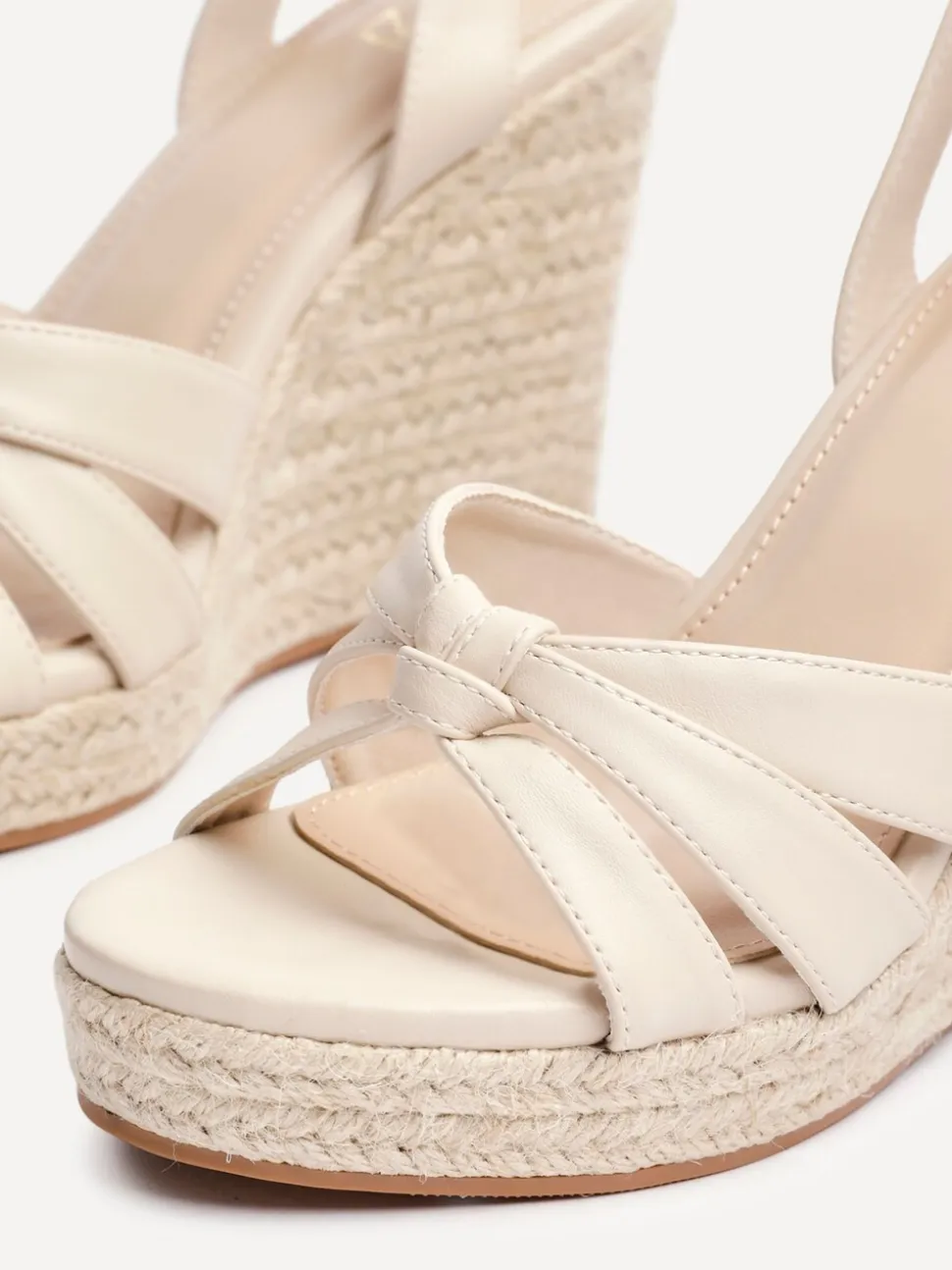 Linzi Nude Goddess Wedge Sandals With Knotted Front Straps