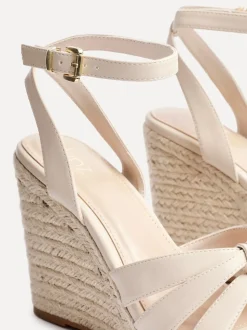 Linzi Nude Goddess Wedge Sandals With Knotted Front Straps