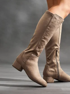 Linzi Nude Keaton High Leg Heeled Boots With Stretch Suede Back