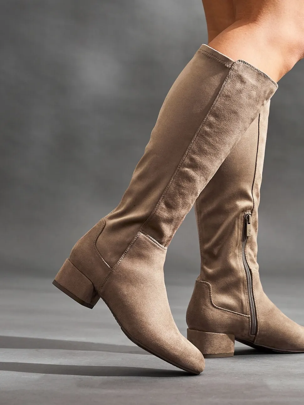 Linzi Nude Keaton High Leg Heeled Boots With Stretch Suede Back