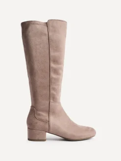 Linzi Nude Keaton High Leg Heeled Boots With Stretch Suede Back