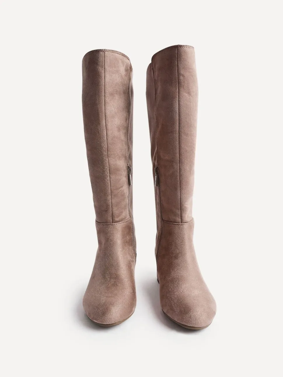 Linzi Nude Keaton High Leg Heeled Boots With Stretch Suede Back