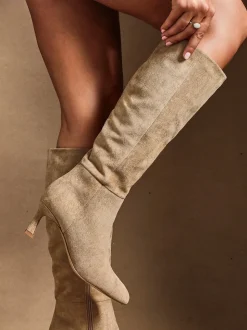 Linzi Nude Rush Pointed Toe High Leg Stiletto Boots