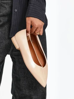 Linzi Nude Wide Fit Compete Pointed Toe Ballet Flat Shoes