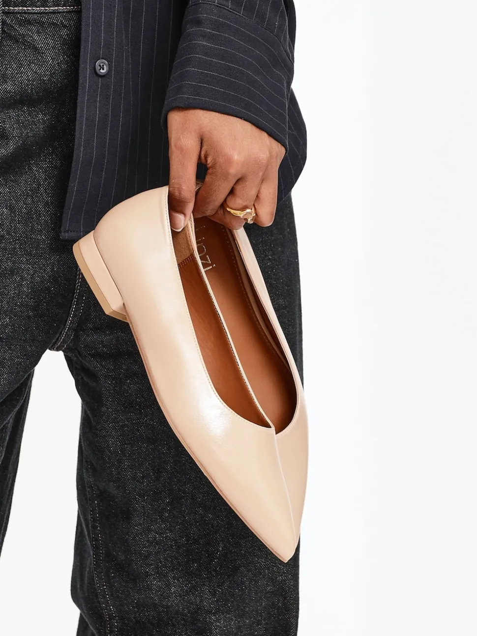 Linzi Nude Wide Fit Compete Pointed Toe Ballet Flat Shoes