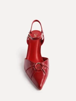 Linzi Red Pivot Stiletto Court Heels With Eyelet Front Detail