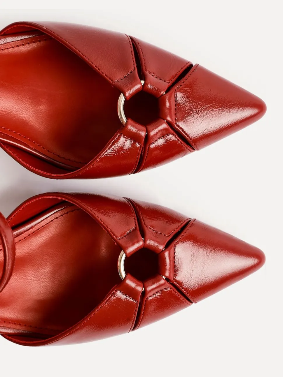 Linzi Red Pivot Stiletto Court Heels With Eyelet Front Detail