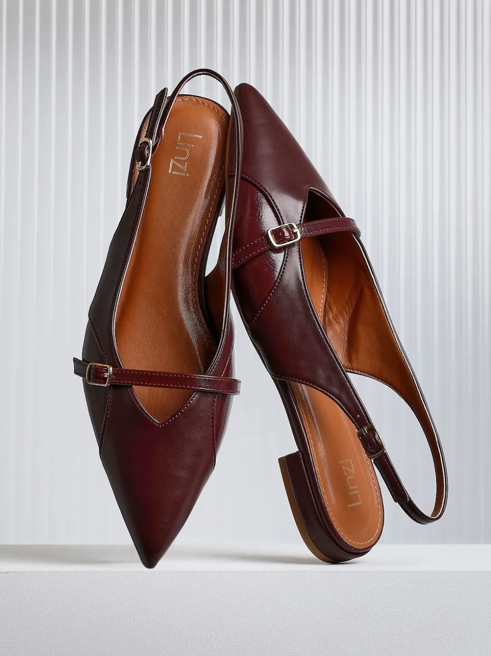Linzi Red Prague Pointed Toe Ballet Flats With Buckle Detail