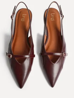 Linzi Red Prague Pointed Toe Ballet Flats With Buckle Detail