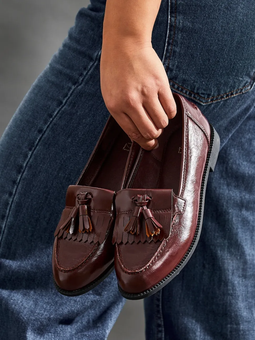 Linzi Red Rosemary Classic Slip-On Loafers With Tassel Detail
