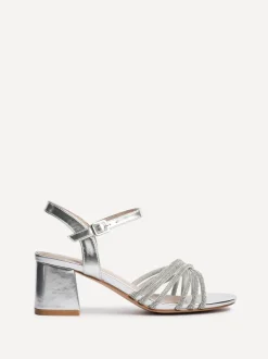 Linzi Silver Gracie Diamante Front Strap Low Block Sandals