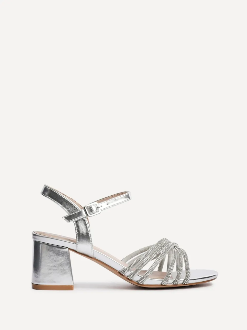 Linzi Silver Gracie Diamante Front Strap Low Block Sandals