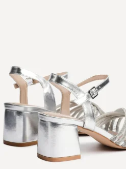 Linzi Silver Gracie Diamante Front Strap Low Block Sandals