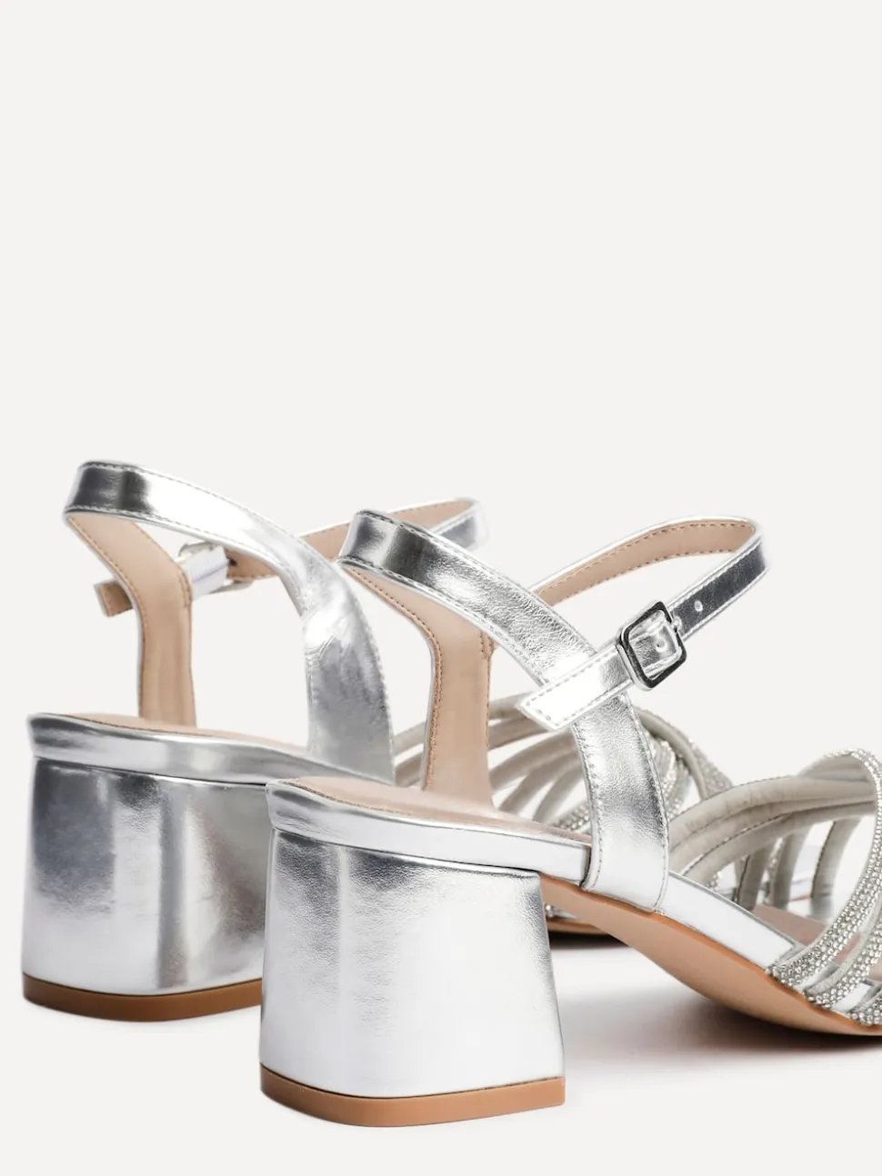 Linzi Silver Gracie Diamante Front Strap Low Block Sandals