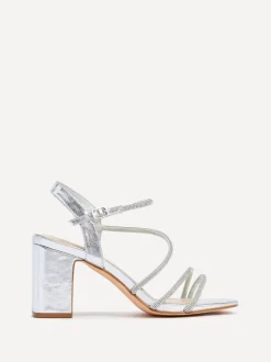 Linzi Silver Kira Strappy Diamante Block Heeled Sandals