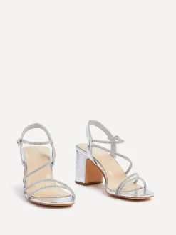 Linzi Silver Kira Strappy Diamante Block Heeled Sandals