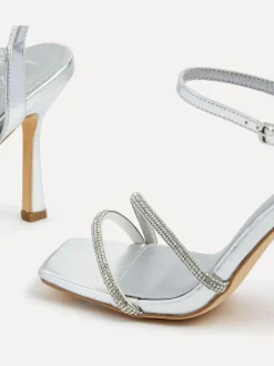Linzi Silver Mesmerize Diamanté Embellished Strappy Heel