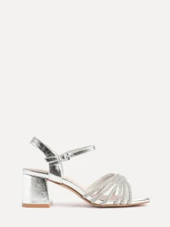 Linzi Silver Strictly Wide Fit Diamante Crossover Heeled Sandals