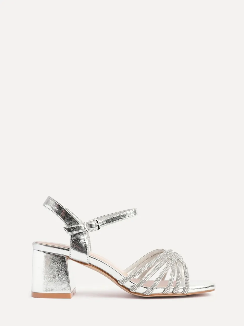 Linzi Silver Strictly Wide Fit Diamante Crossover Heeled Sandals
