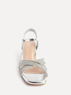 Linzi Silver Strictly Wide Fit Diamante Crossover Heeled Sandals