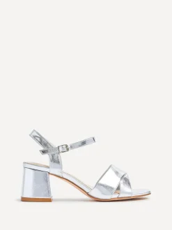 Linzi Silver Vivian Wide Fit Heeled Sandals With Crossover Front Strap