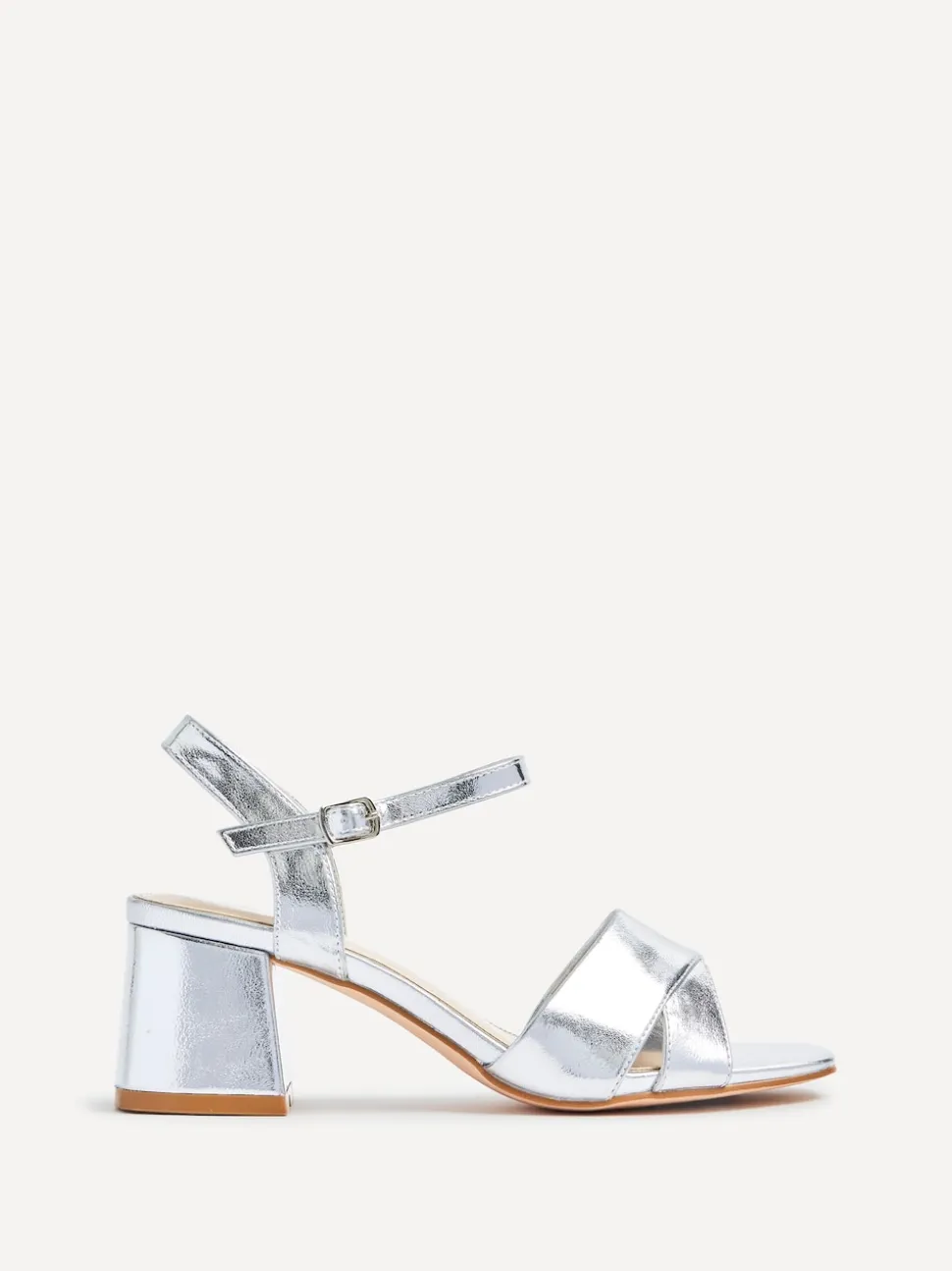 Linzi Silver Vivian Wide Fit Heeled Sandals With Crossover Front Strap
