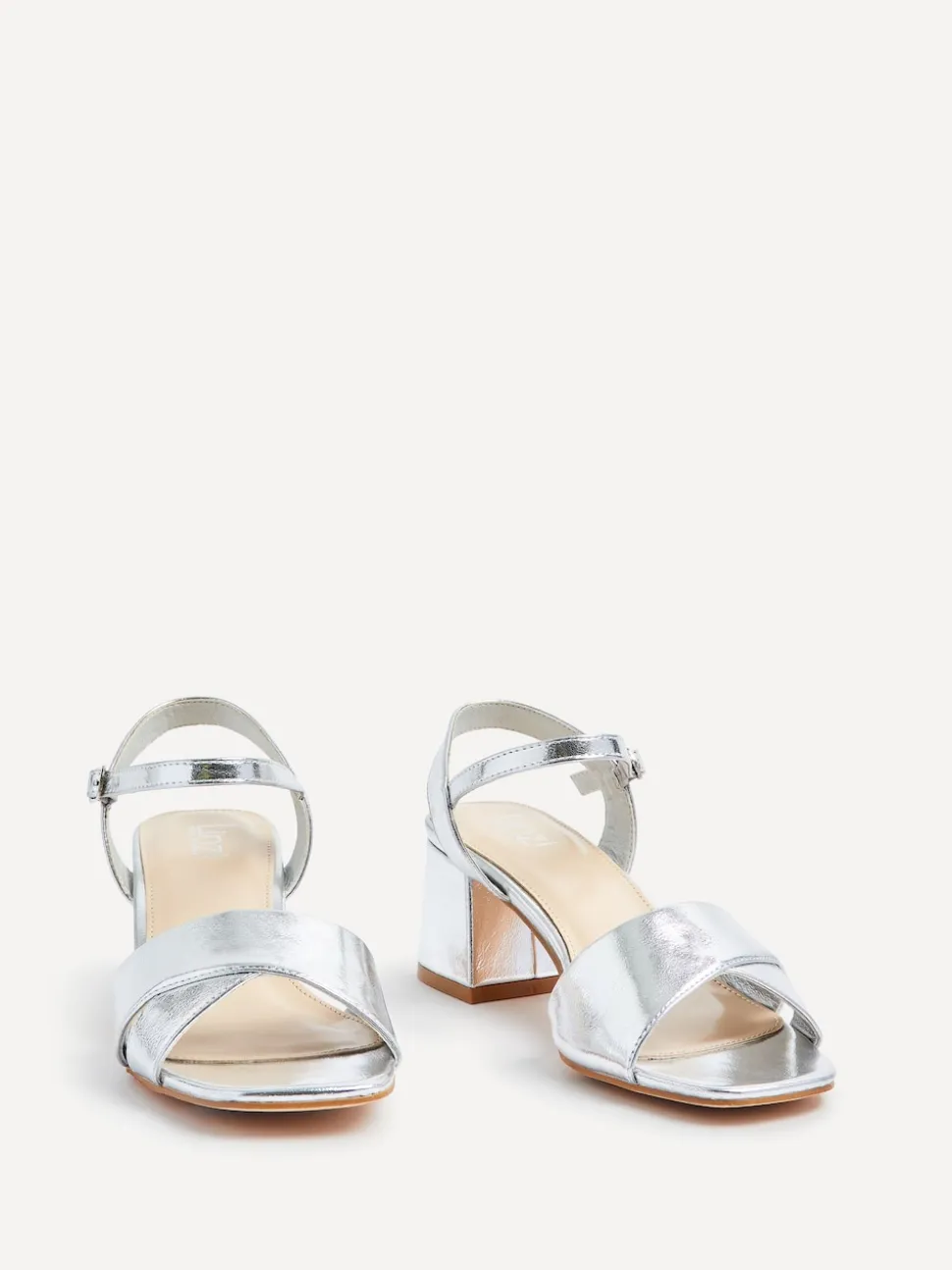 Linzi Silver Vivian Wide Fit Heeled Sandals With Crossover Front Strap