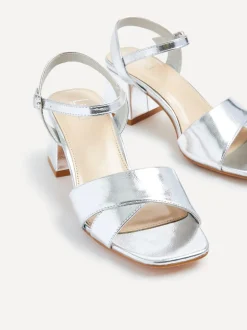 Linzi Silver Vivian Wide Fit Heeled Sandals With Crossover Front Strap