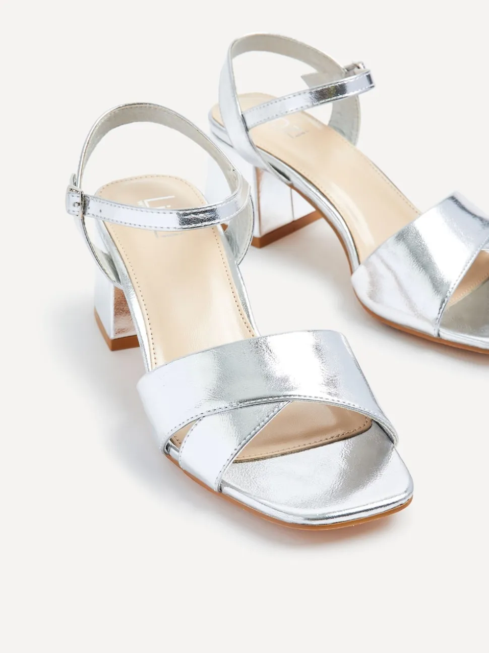Linzi Silver Vivian Wide Fit Heeled Sandals With Crossover Front Strap