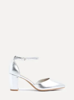 Linzi Silver Wide Fit Davina Wide Fit Closed Back Court Block Shoes