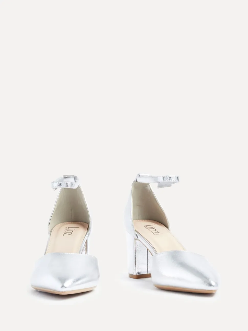 Linzi Silver Wide Fit Davina Wide Fit Closed Back Court Block Shoes