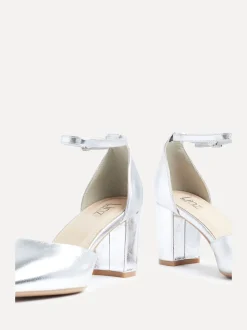 Linzi Silver Wide Fit Davina Wide Fit Closed Back Court Block Shoes