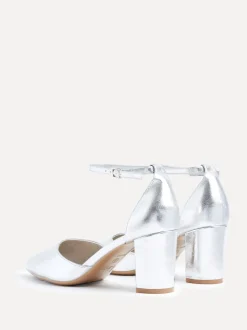 Linzi Silver Wide Fit Davina Wide Fit Closed Back Court Block Shoes