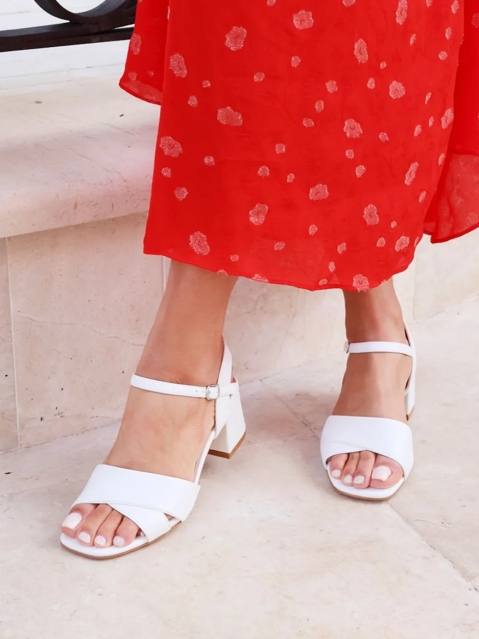 Linzi White Wide Fit Vivian Heeled Sandals With Crossover Front Strap